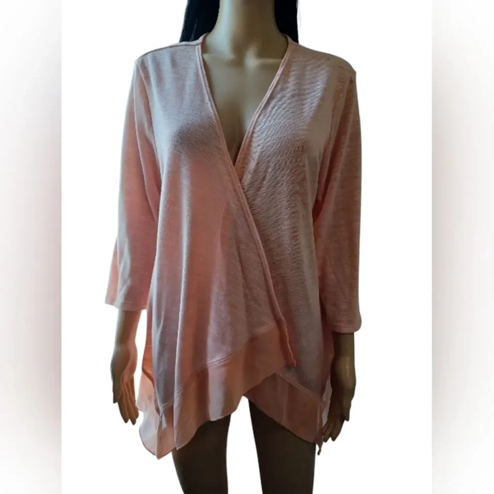 Studio Works Peach Orange Cardigan With Sheer Trim